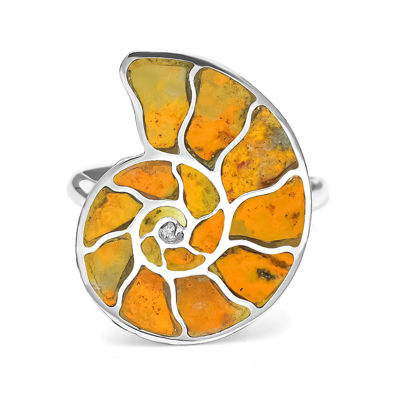 Bumblebee Jasper Inlay Ammonite Ring