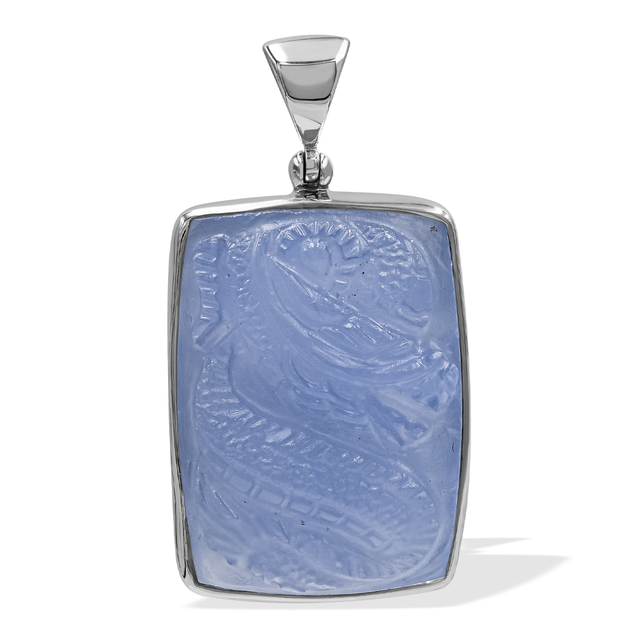 Blue Chalcedony Dragon Carving Pendant