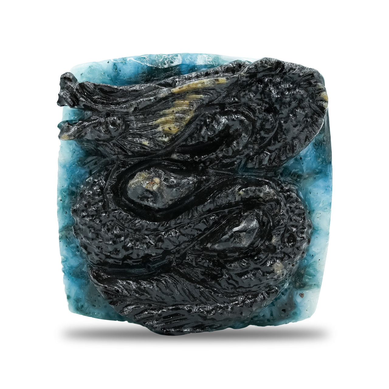 Square Blue Ice Dragon Carving 35-36 mm