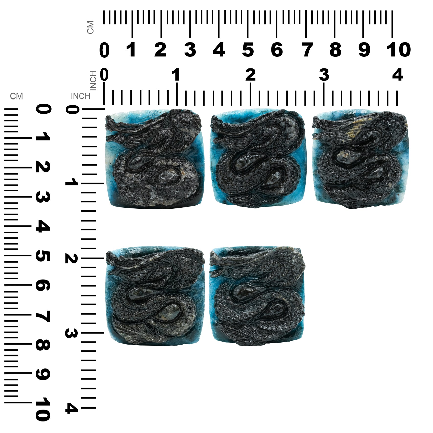 Square Blue Ice Dragon Carving 35-36 mm