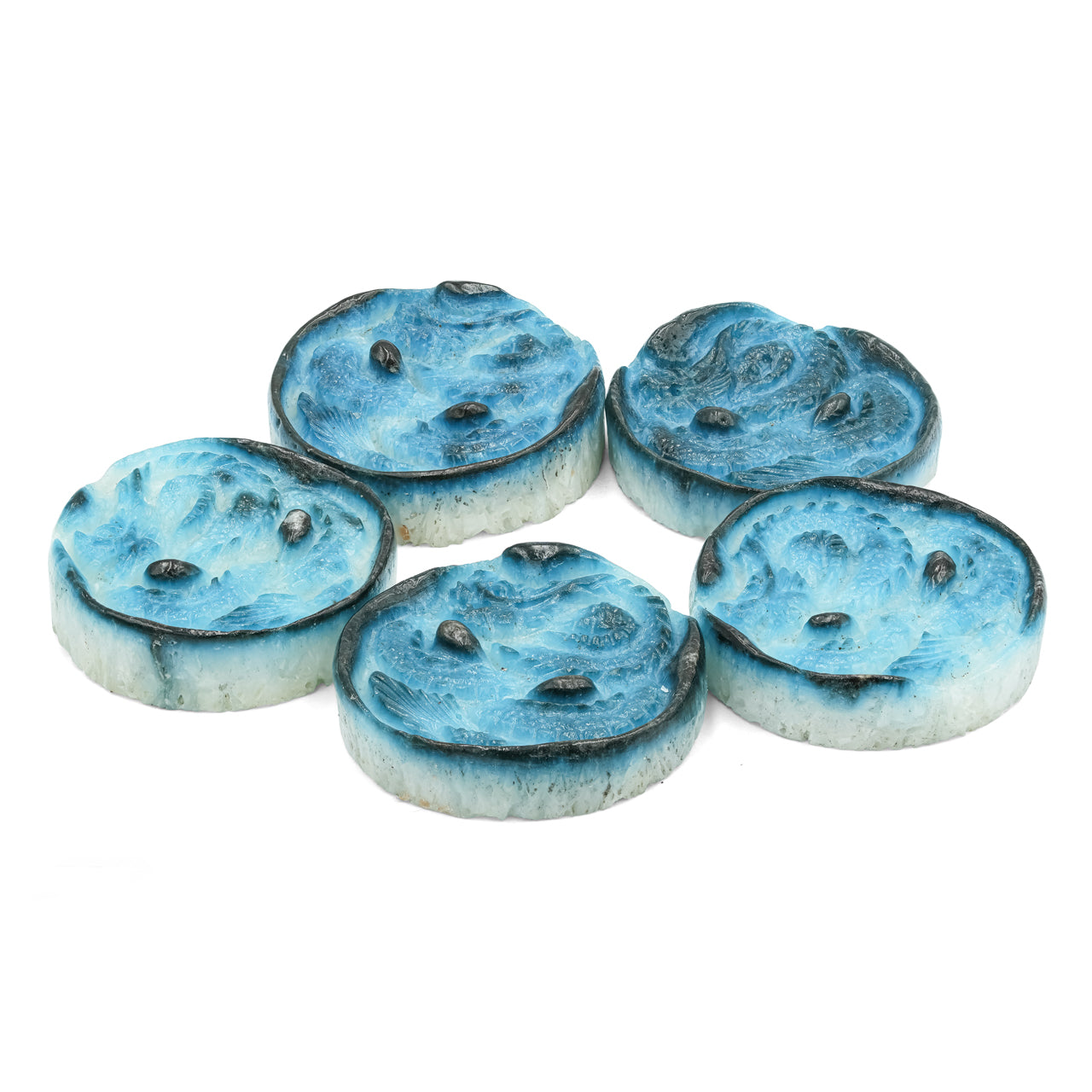 Round Blue Ice Dragon Carving 35-37mm