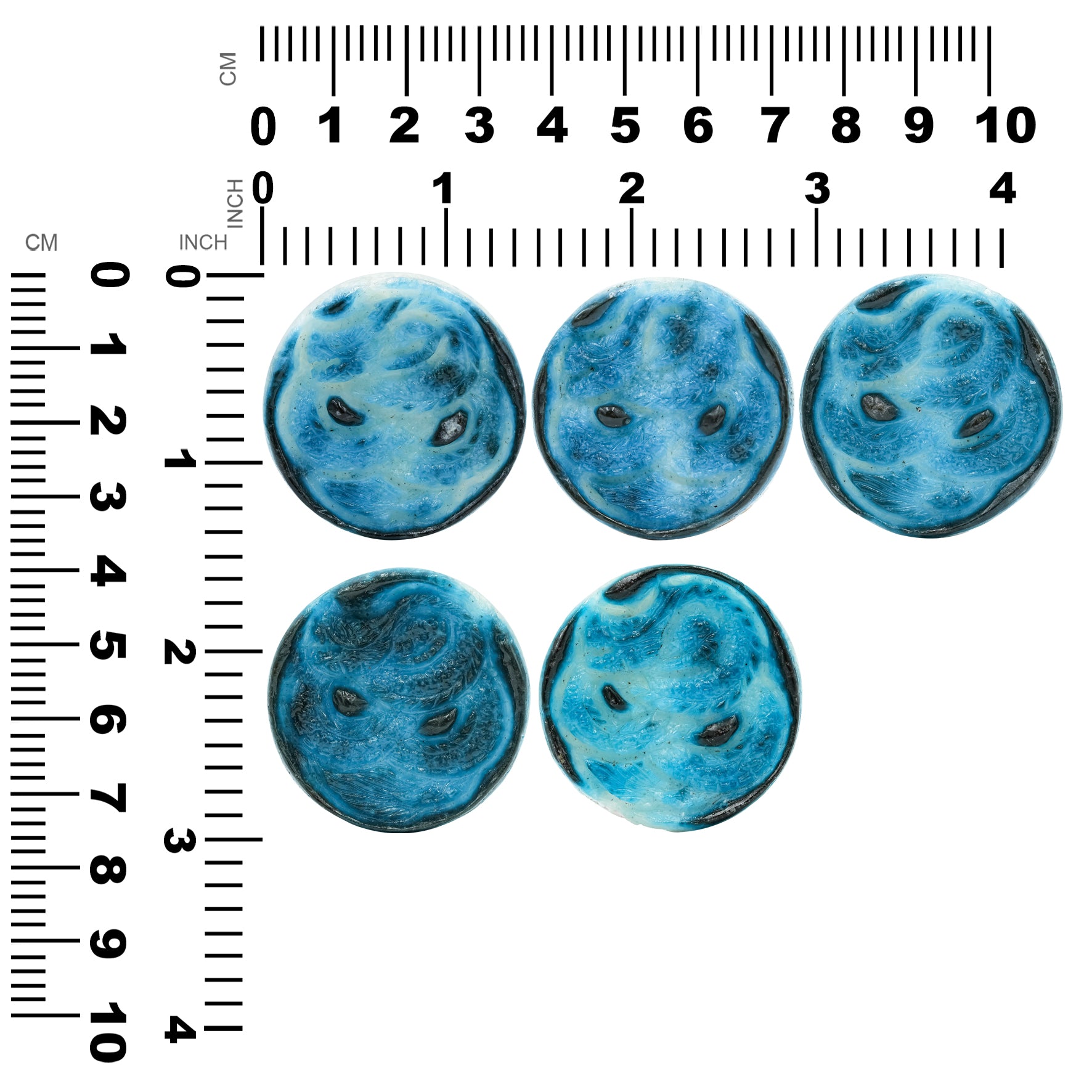 Round Blue Ice Dragon Carving 35-37mm