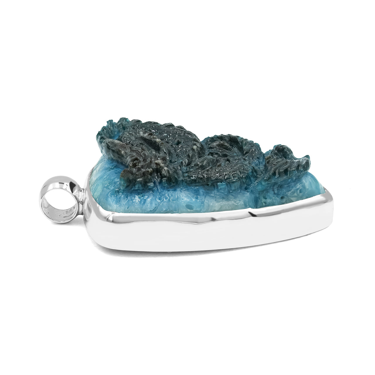 Carved Blue Ice Ganesha Pendant