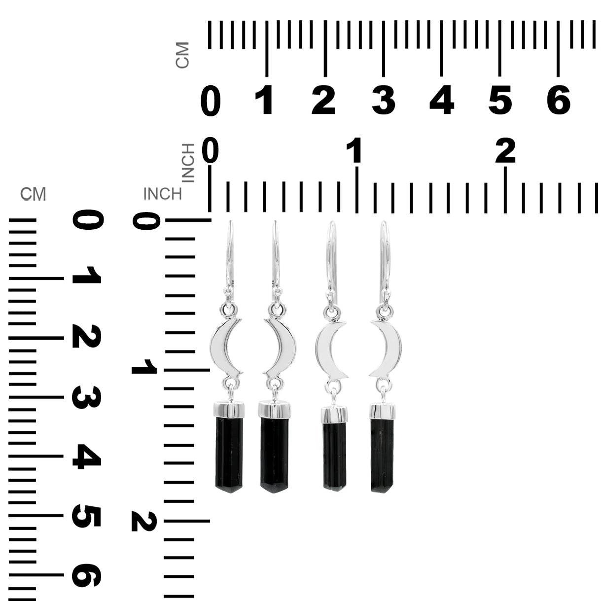 Black Tourmaline Crystal and Crescent Moon style Earrings