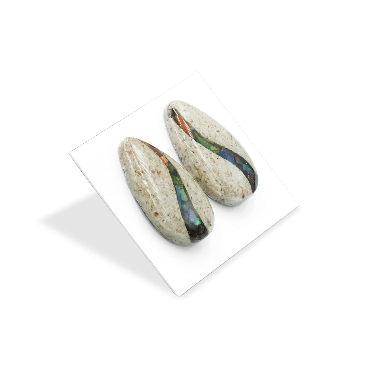 Dinosaur Bone with Ammolite Inlay Pear 15x25 mm