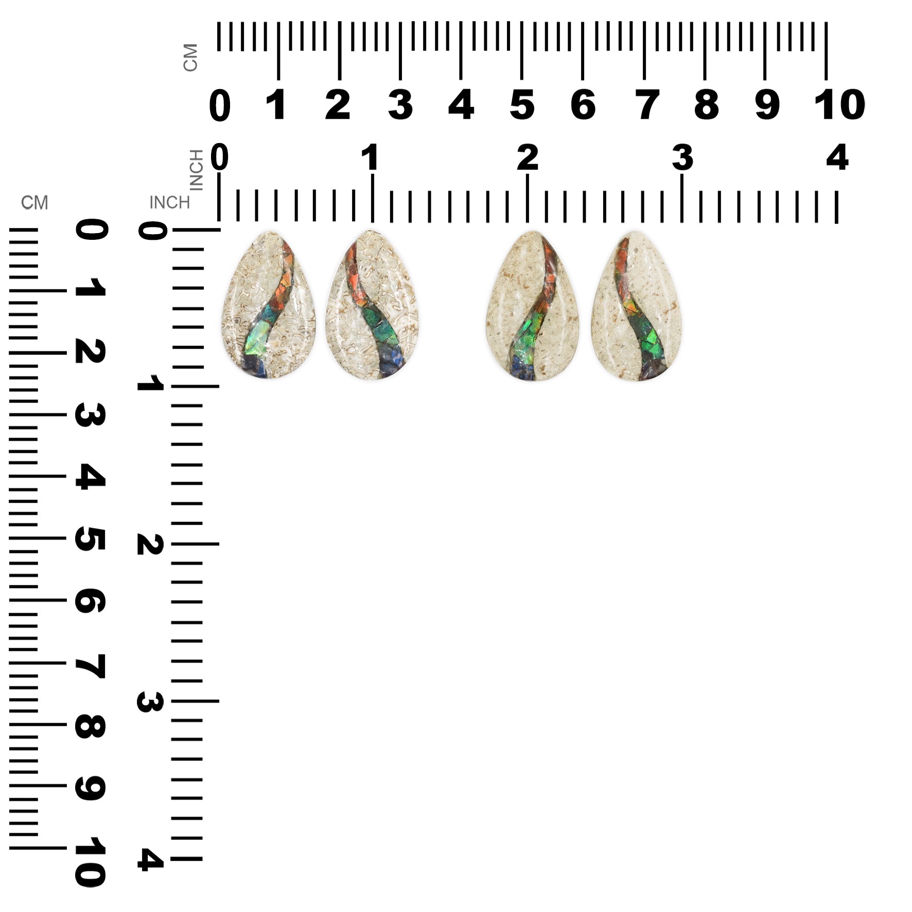 Dinosaur Bone with Ammolite Inlay Pear 15x25 mm