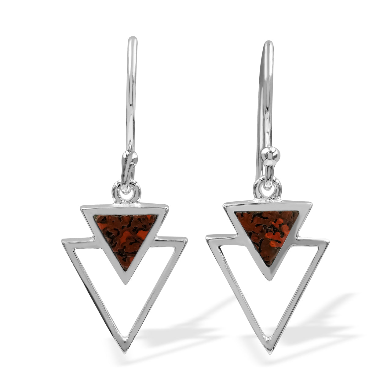 Fossil Dinosaur Bone Triangle Stacked Pendant & Earrings Set