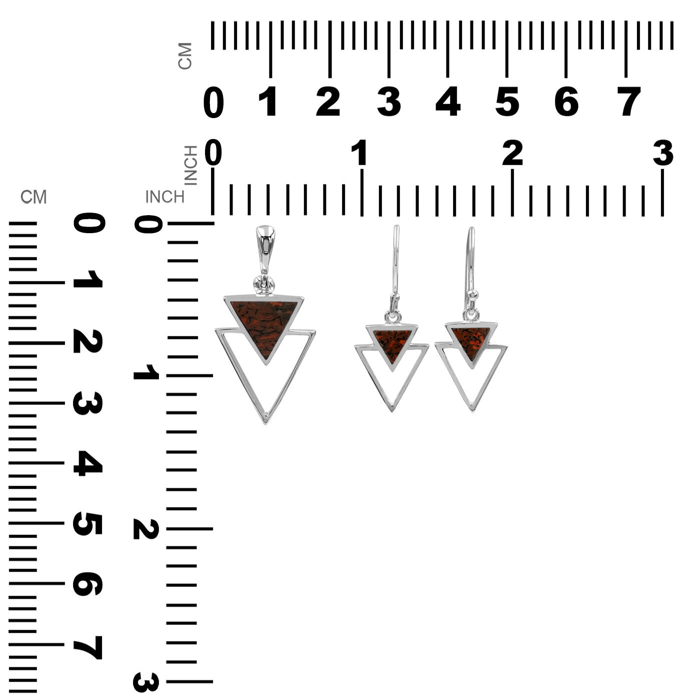 Fossil Dinosaur Bone Triangle Stacked Pendant & Earrings Set
