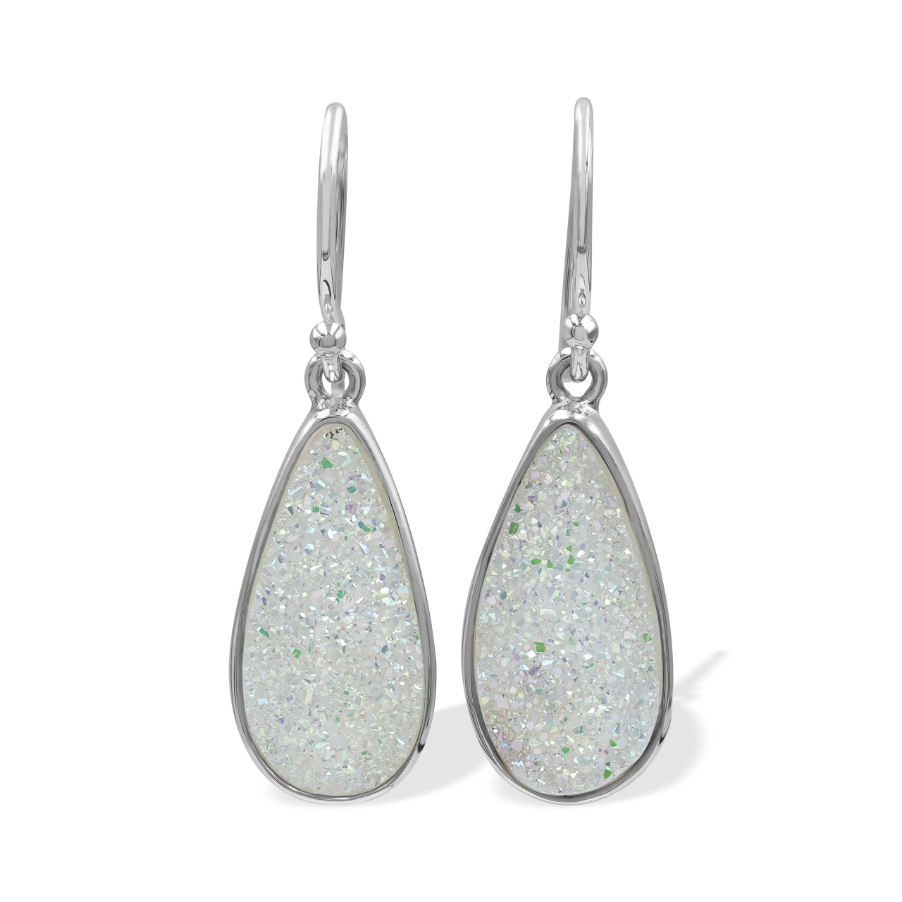 Quartz Drusy Earrings Pear Shaped