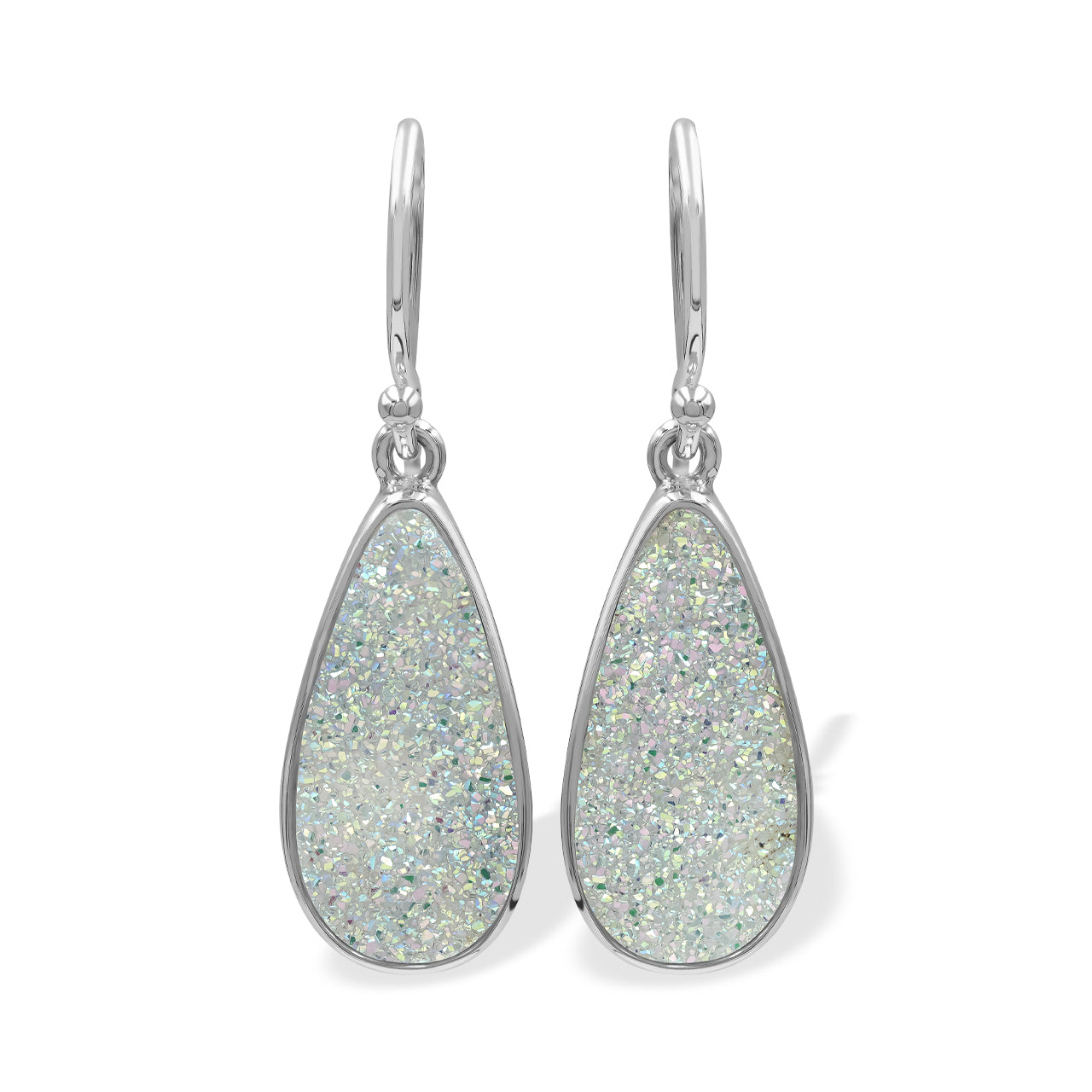 Quartz Drusy Earrings Pear Shaped