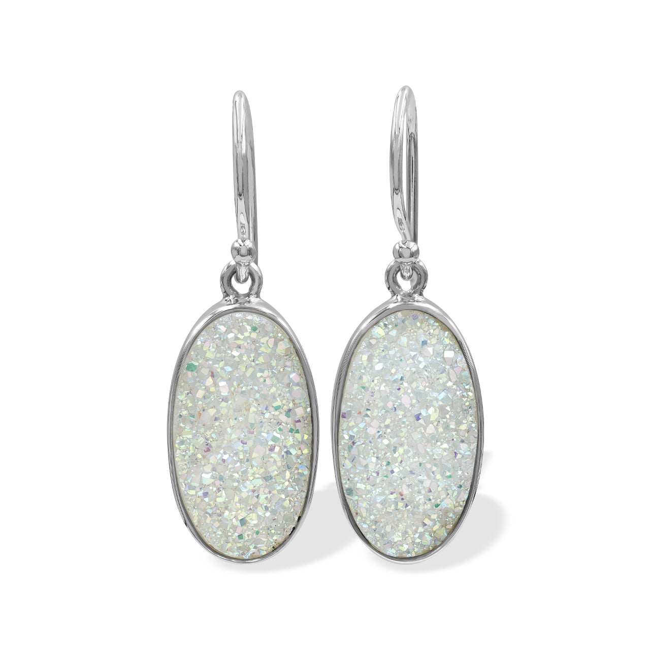 Quartz Drusy Earrings Oval Shaped