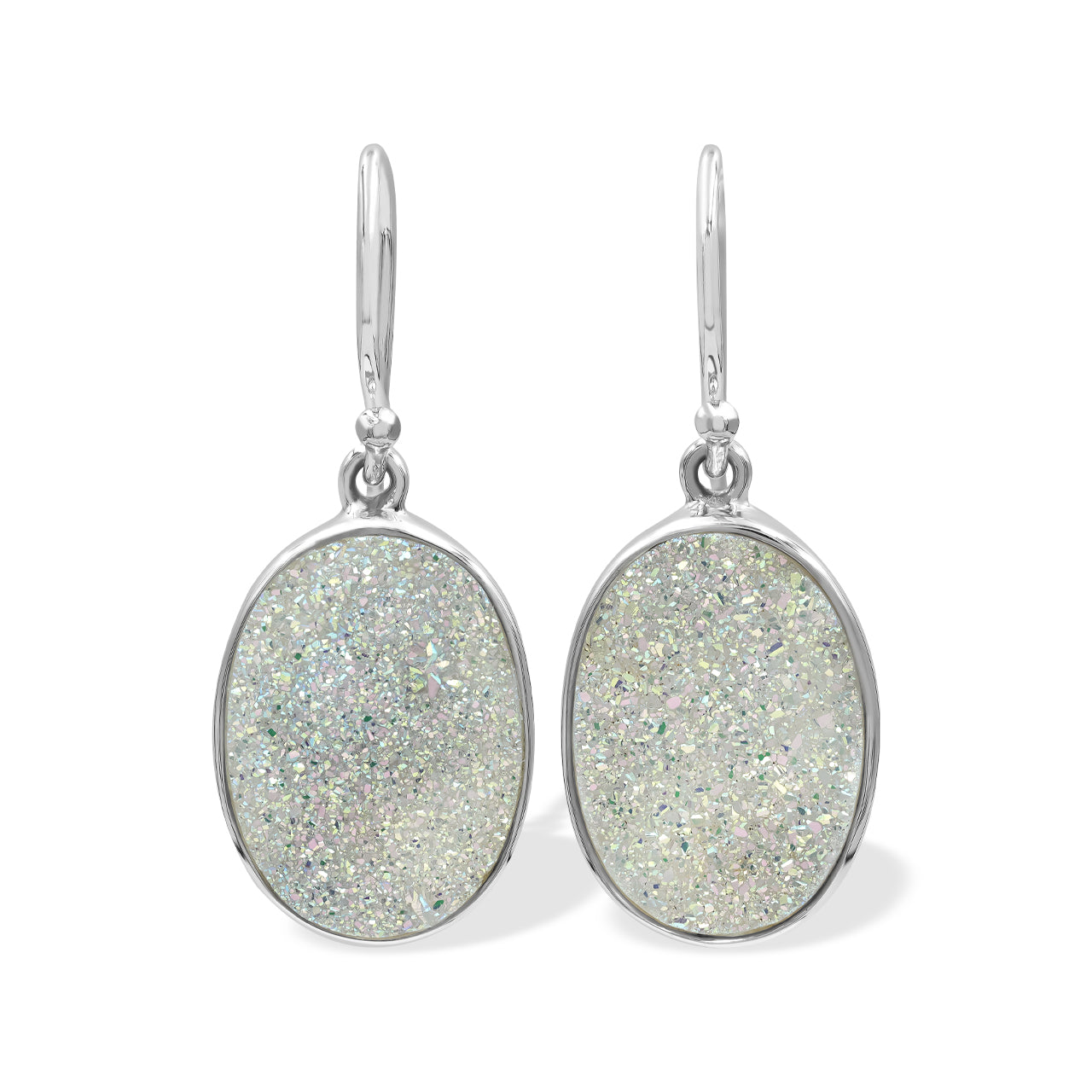Quartz Drusy Earrings Oval Shaped