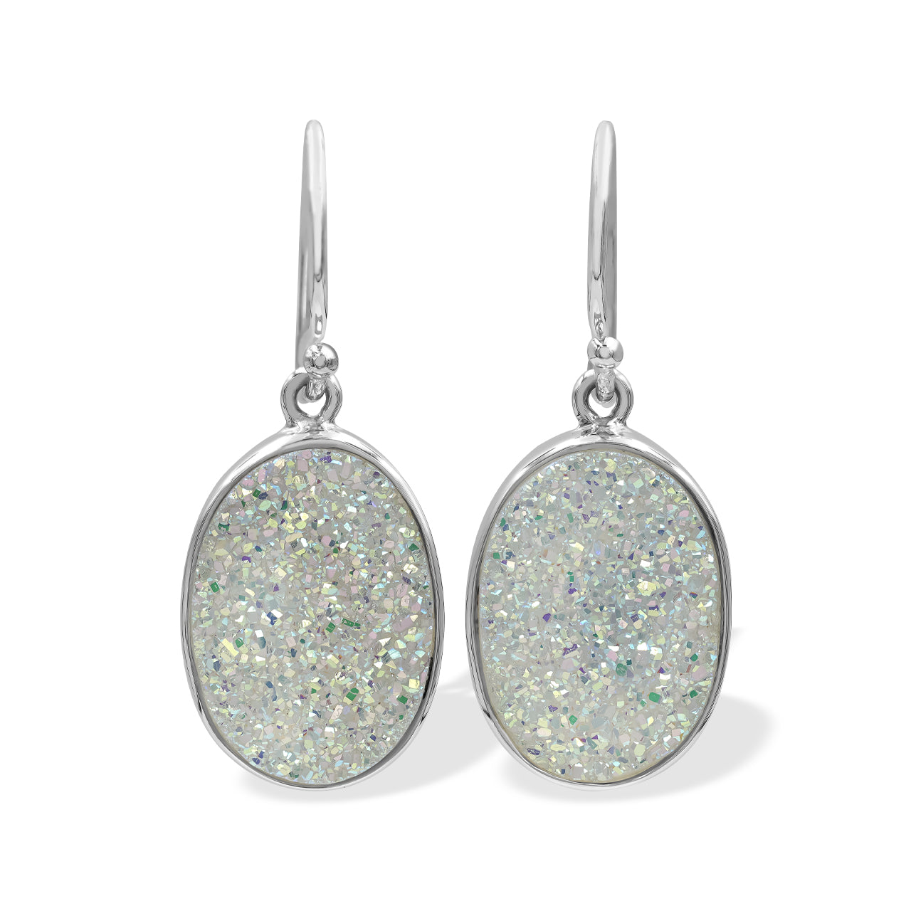 Quartz Drusy Earrings Oval Shaped