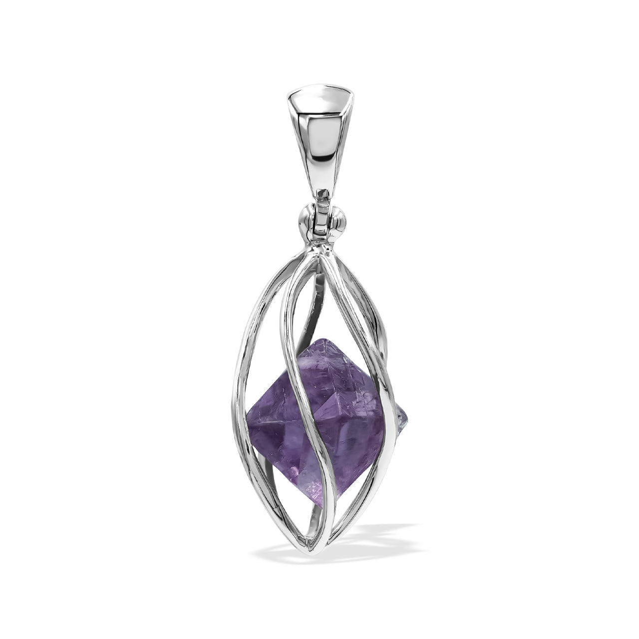 Fluorite Spiral Cage Pendant in Sterling Silver