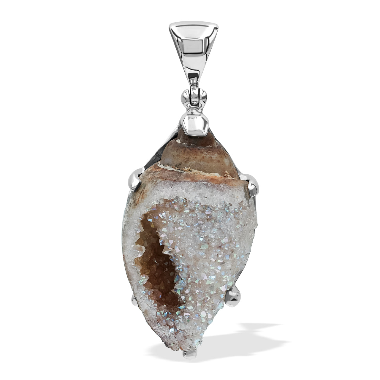 Exquisite Drusy Fossillized Shell Pendant