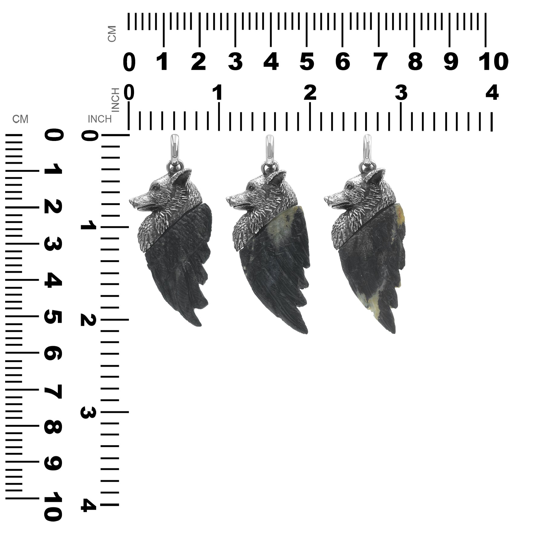 Carved Fossil Palm Wood Winged Wolf Style Pendant