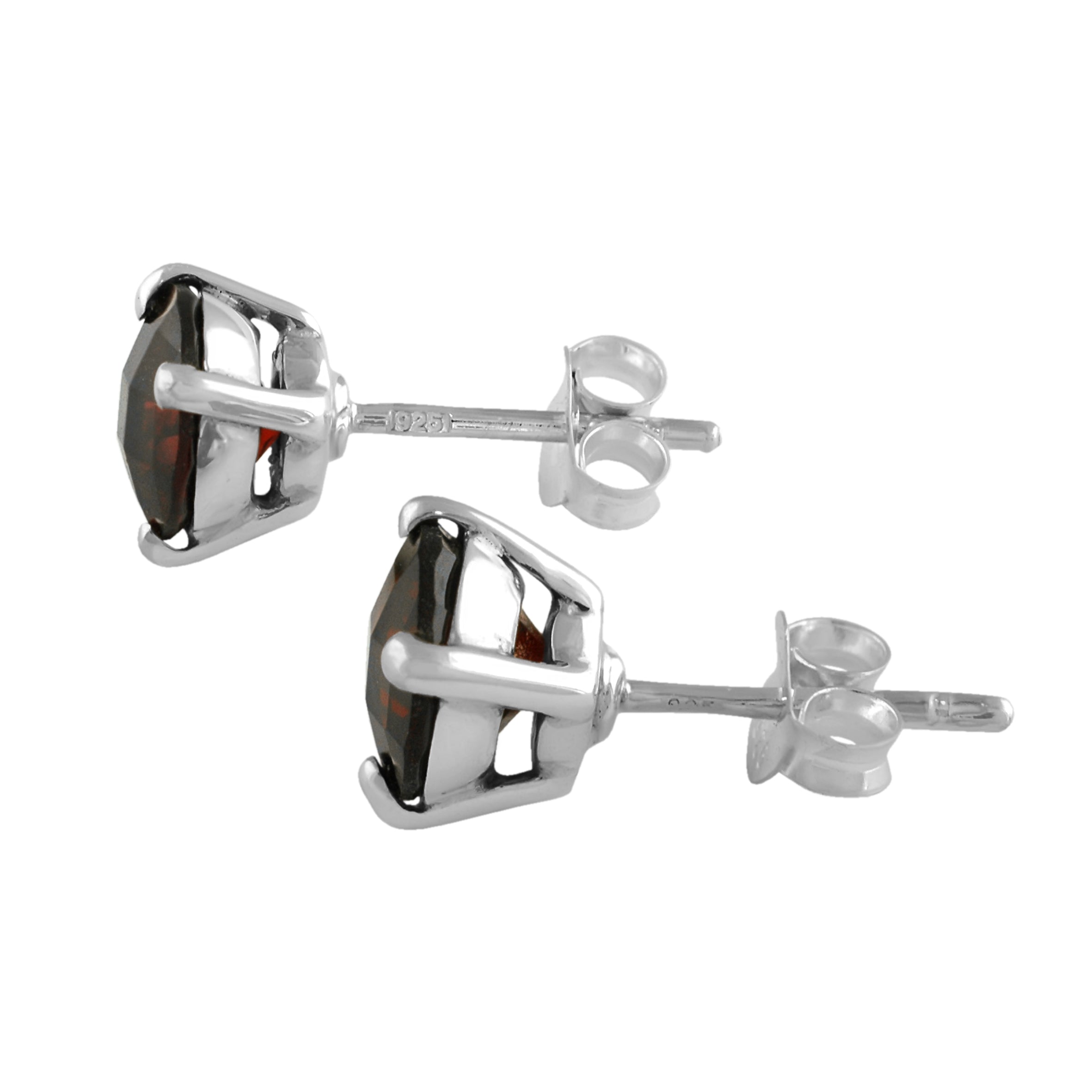 Faceted Garnet Post Style Earring Round 7 mm