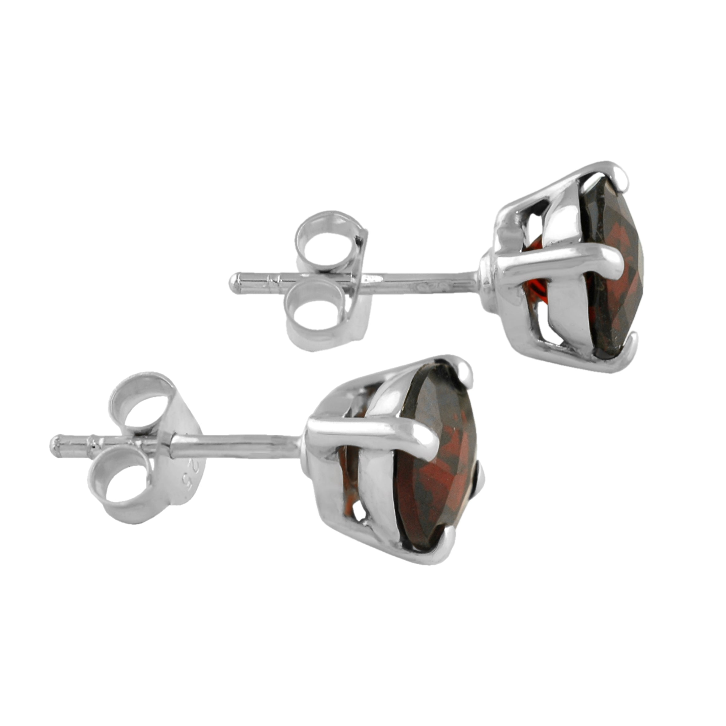 Faceted Garnet Post Style Earring Round 7 mm