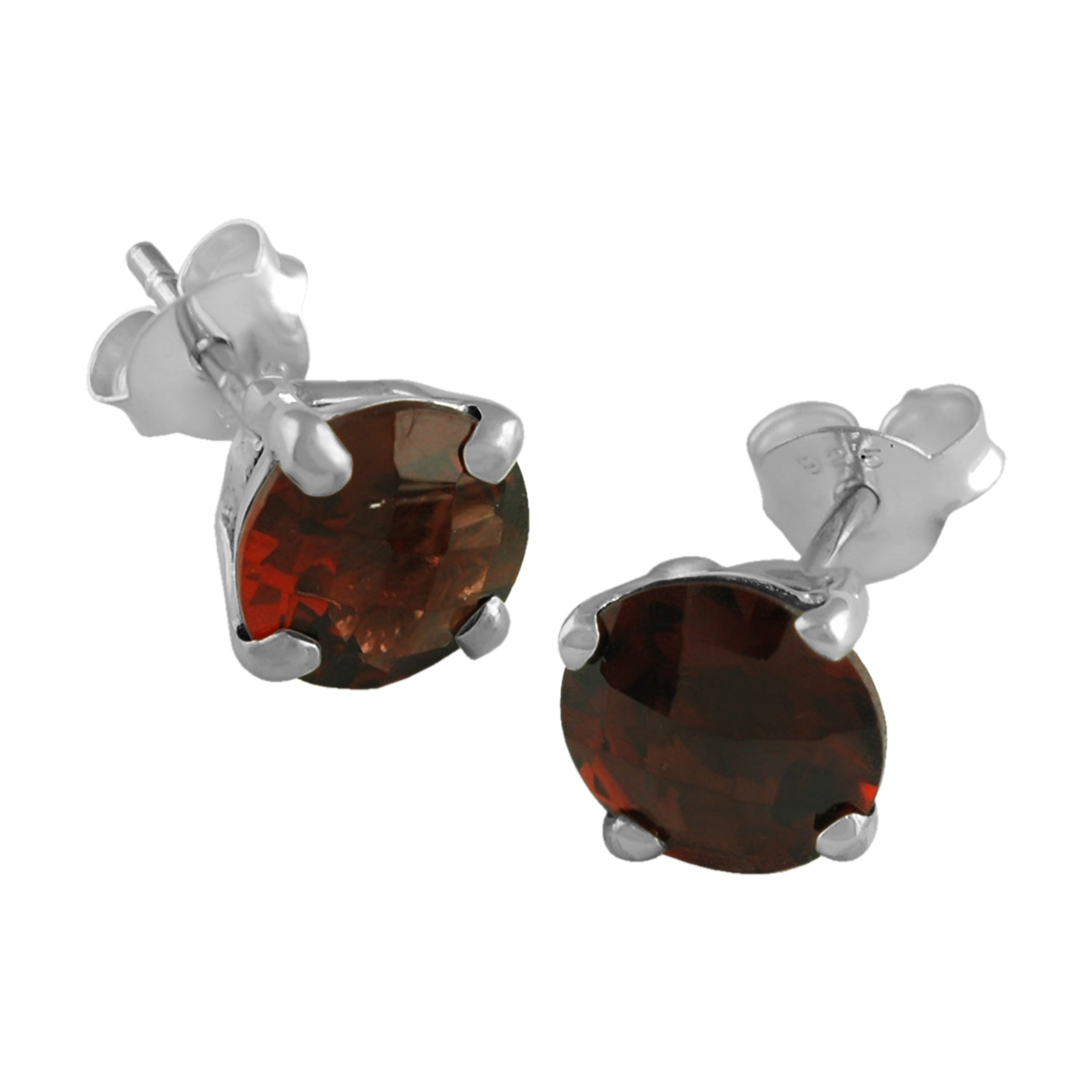 Faceted Garnet Post Style Earring Round 7 mm