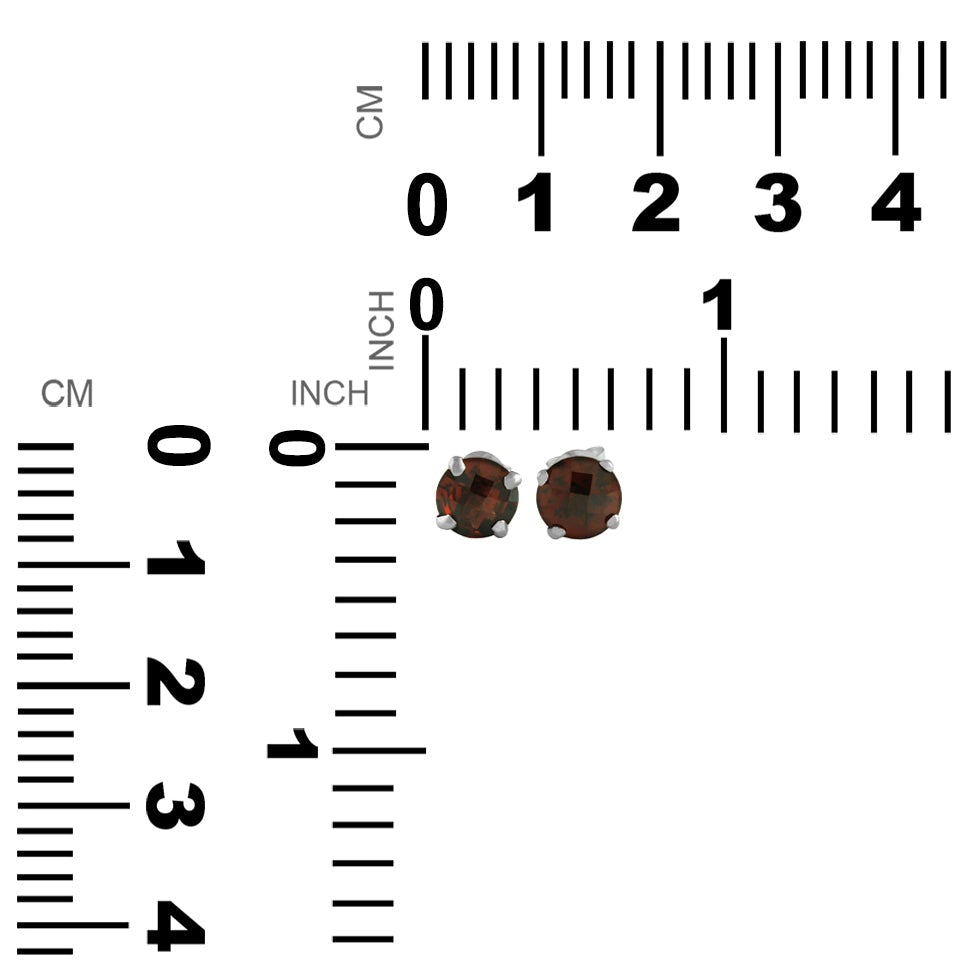Faceted Garnet Post Style Earring Round 7 mm