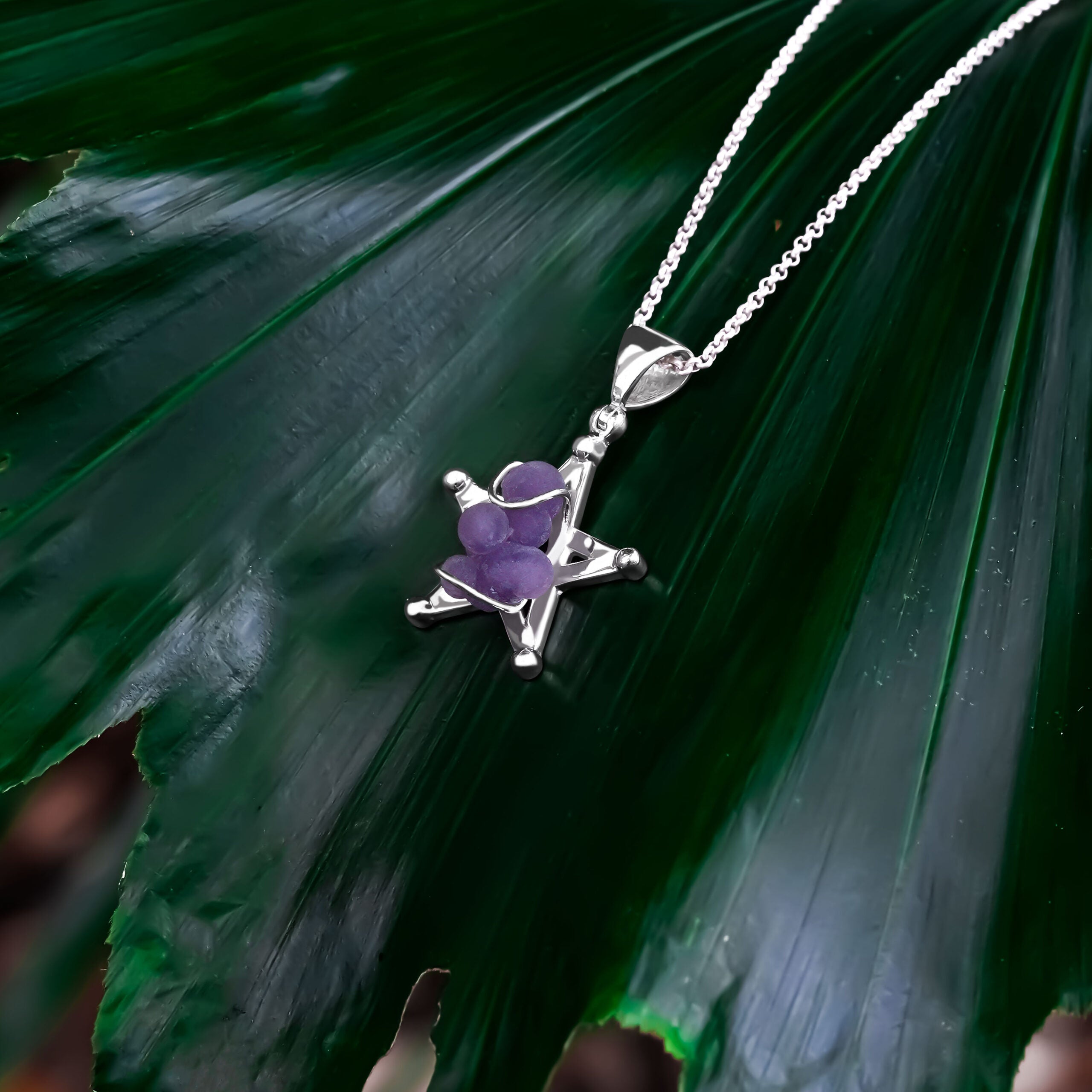 Grape Chalcedony Star Caged Pendant