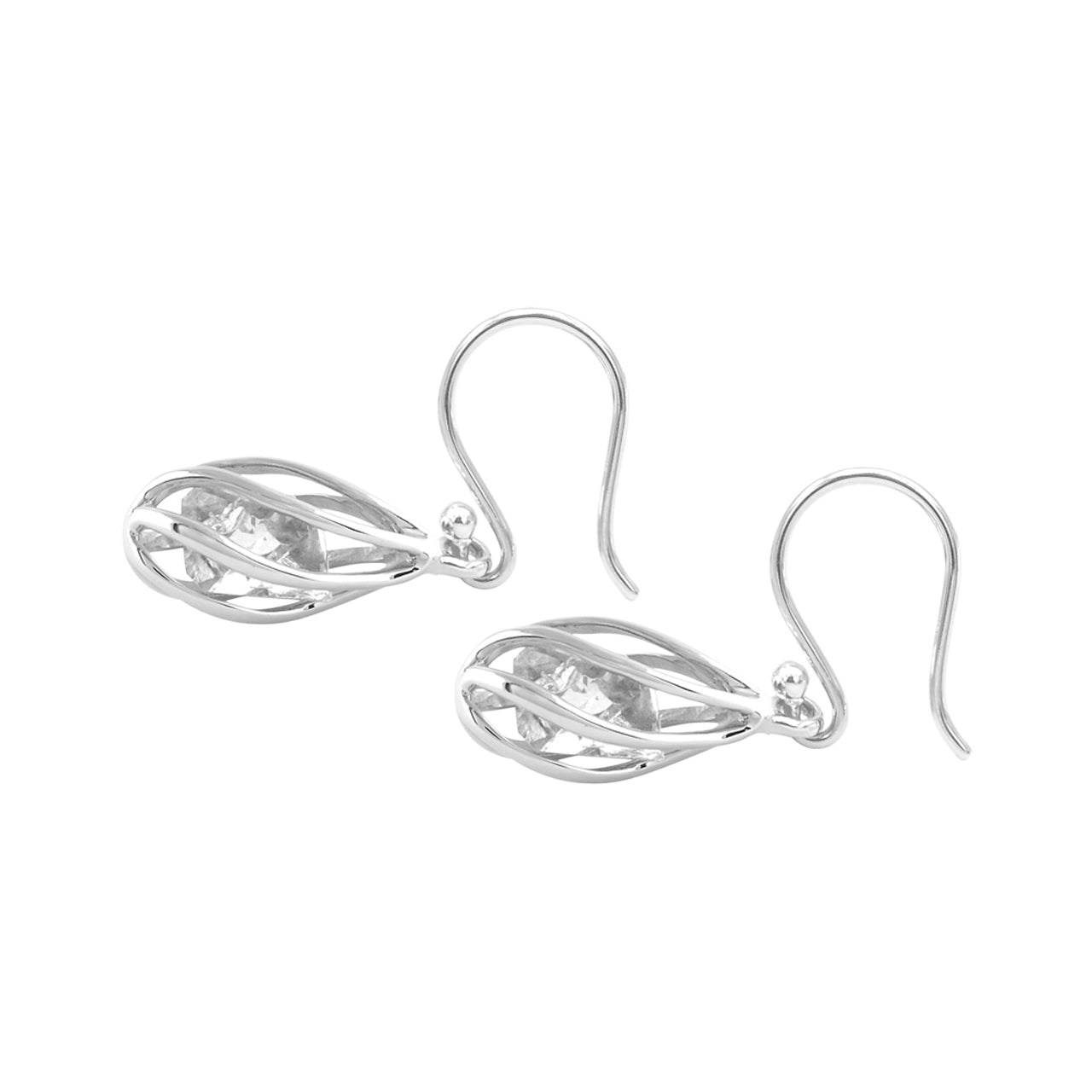 Herkimer diamond Caged Spiral Drop Earrings in Sterling Silver