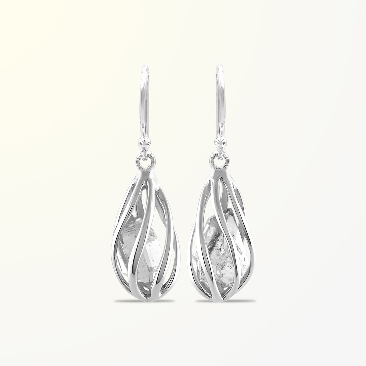 Herkimer diamond Caged Spiral Drop Earrings in Sterling Silver