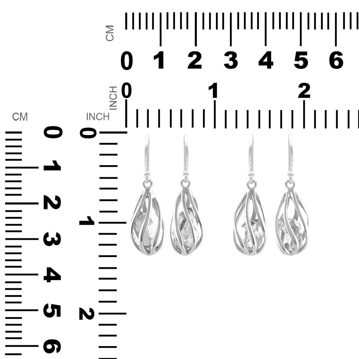 Herkimer diamond Caged Spiral Drop Earrings in Sterling Silver