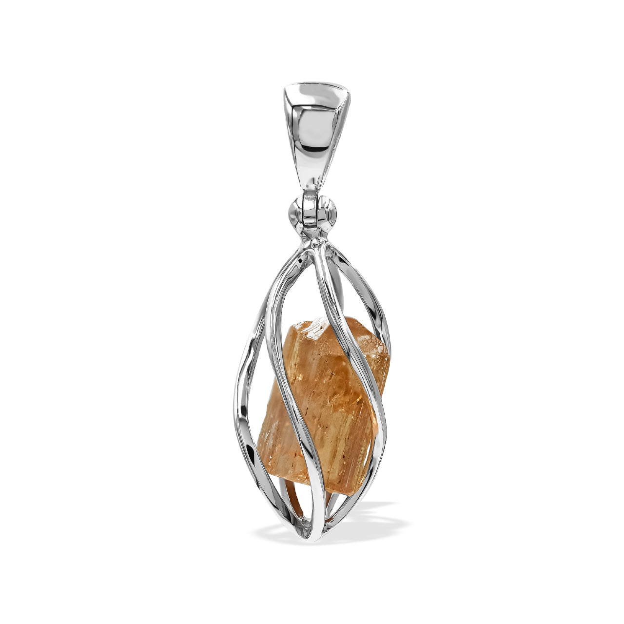 Imperial Topaz Crystal Spiral Cage Pendant in Sterling Silver