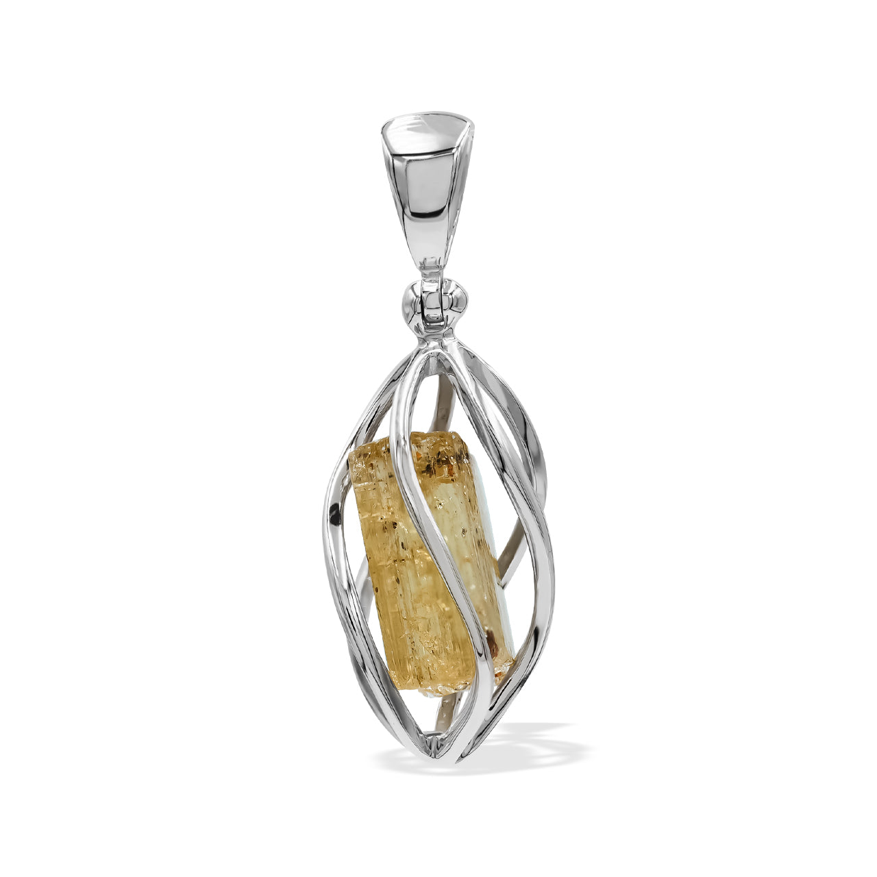Imperial Topaz Crystal Spiral Cage Pendant in Sterling Silver