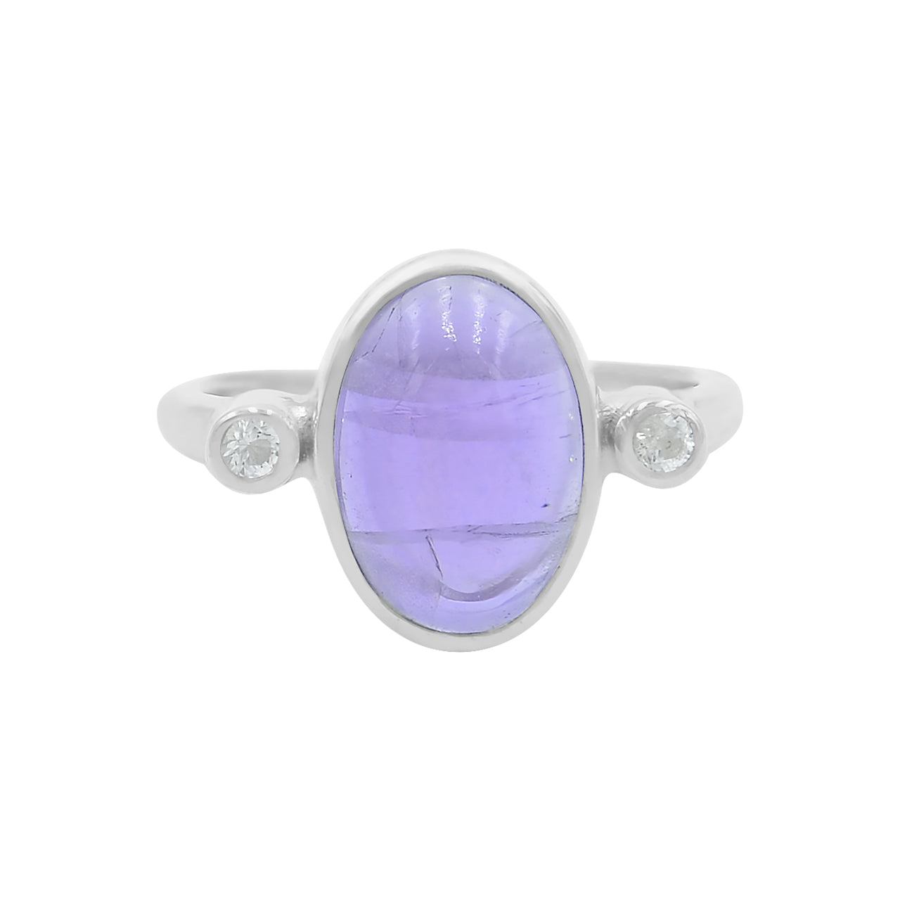 Iolite Oval Cabochon Ring with Topaz Accents