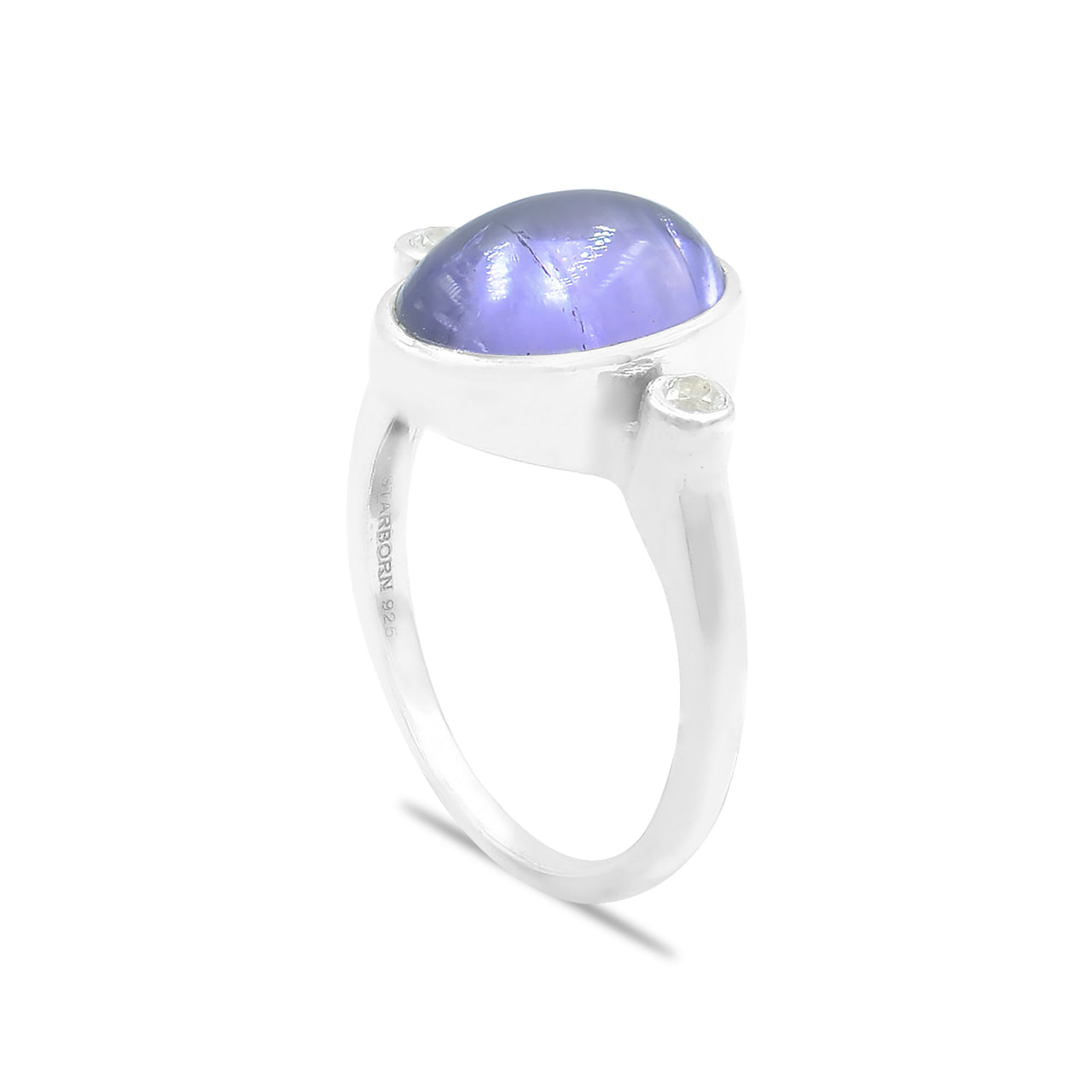 Iolite Oval Cabochon Ring with Topaz Accents