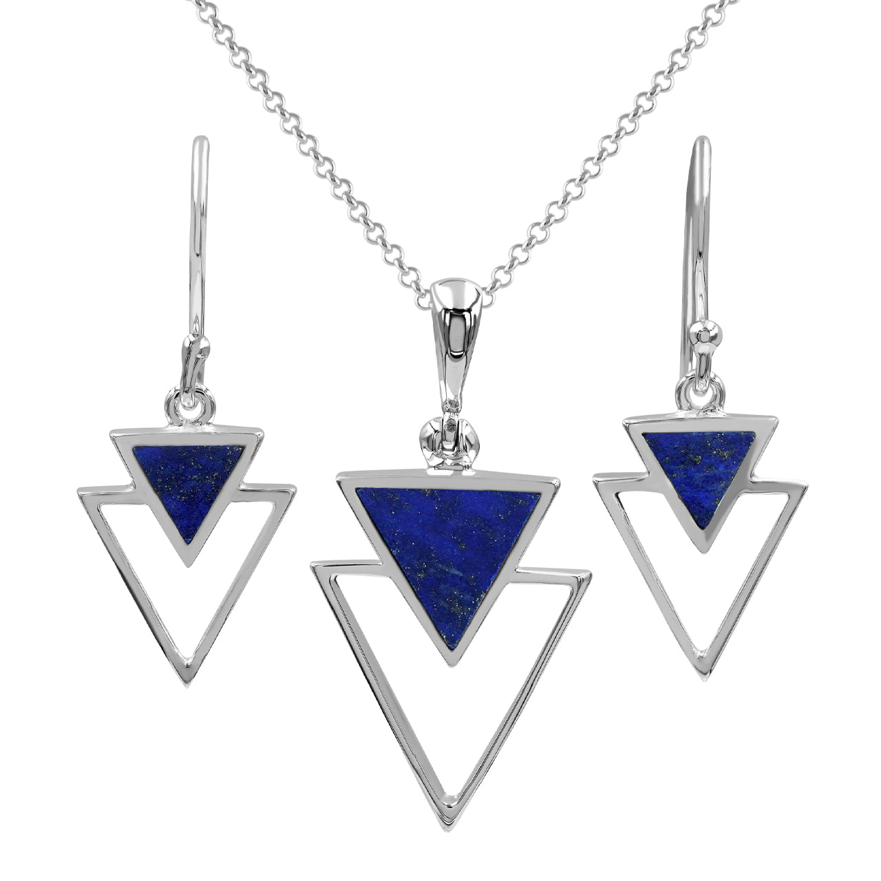 Lapis Lazuli Triangle Stacked Pendant & Earrings Set