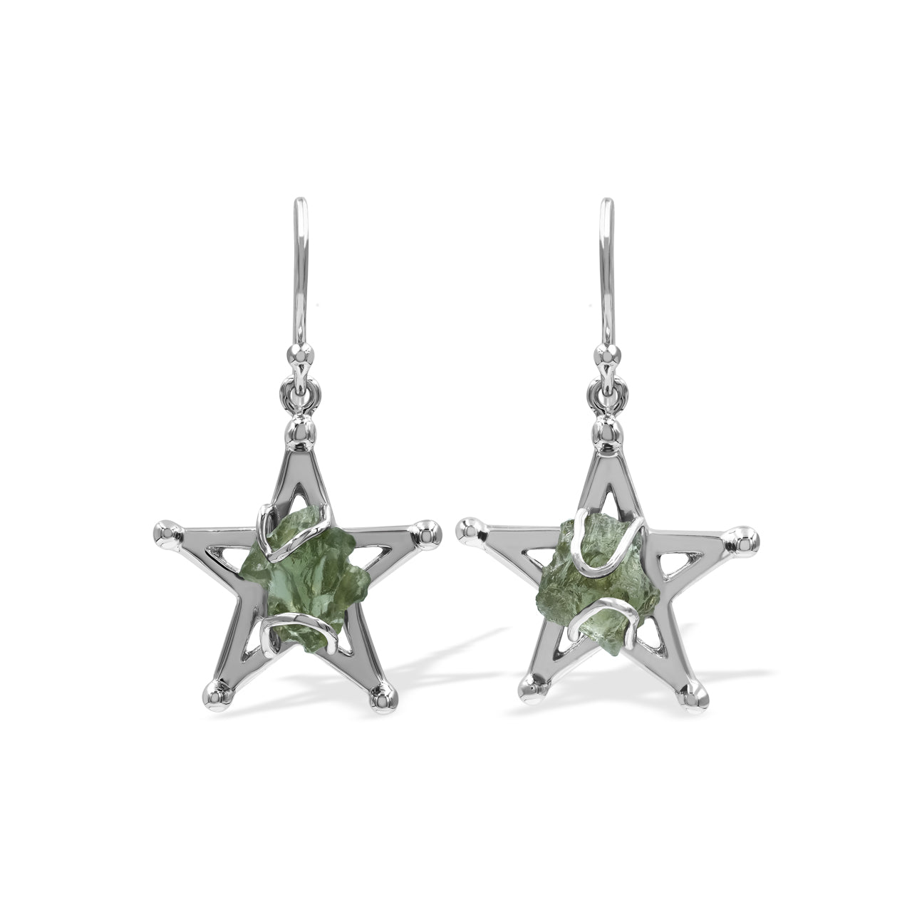 Moldavite Star Earrings