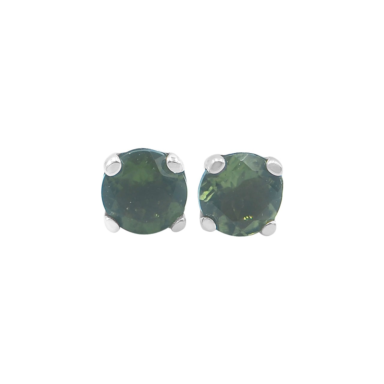 Faceted Moldavite Post Style Earring Round 6mm