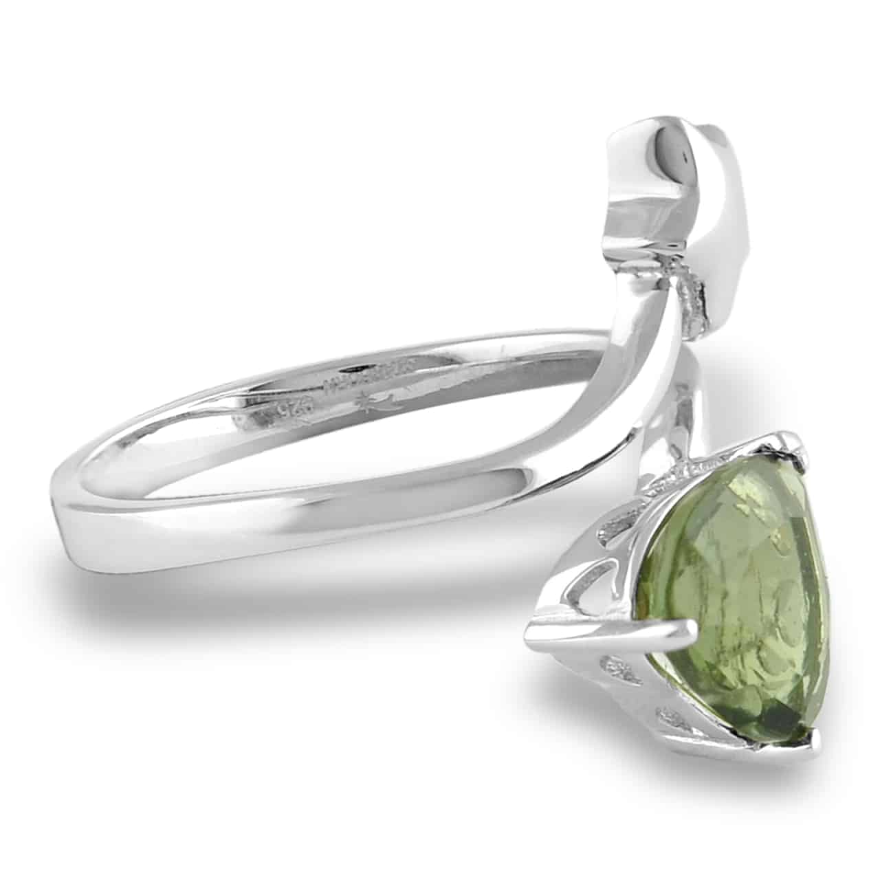 The Faceted Moldavite Heart and Star Ring