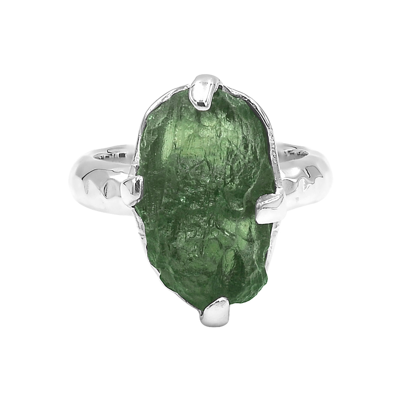 Moldavite Cast Prong Set Ring