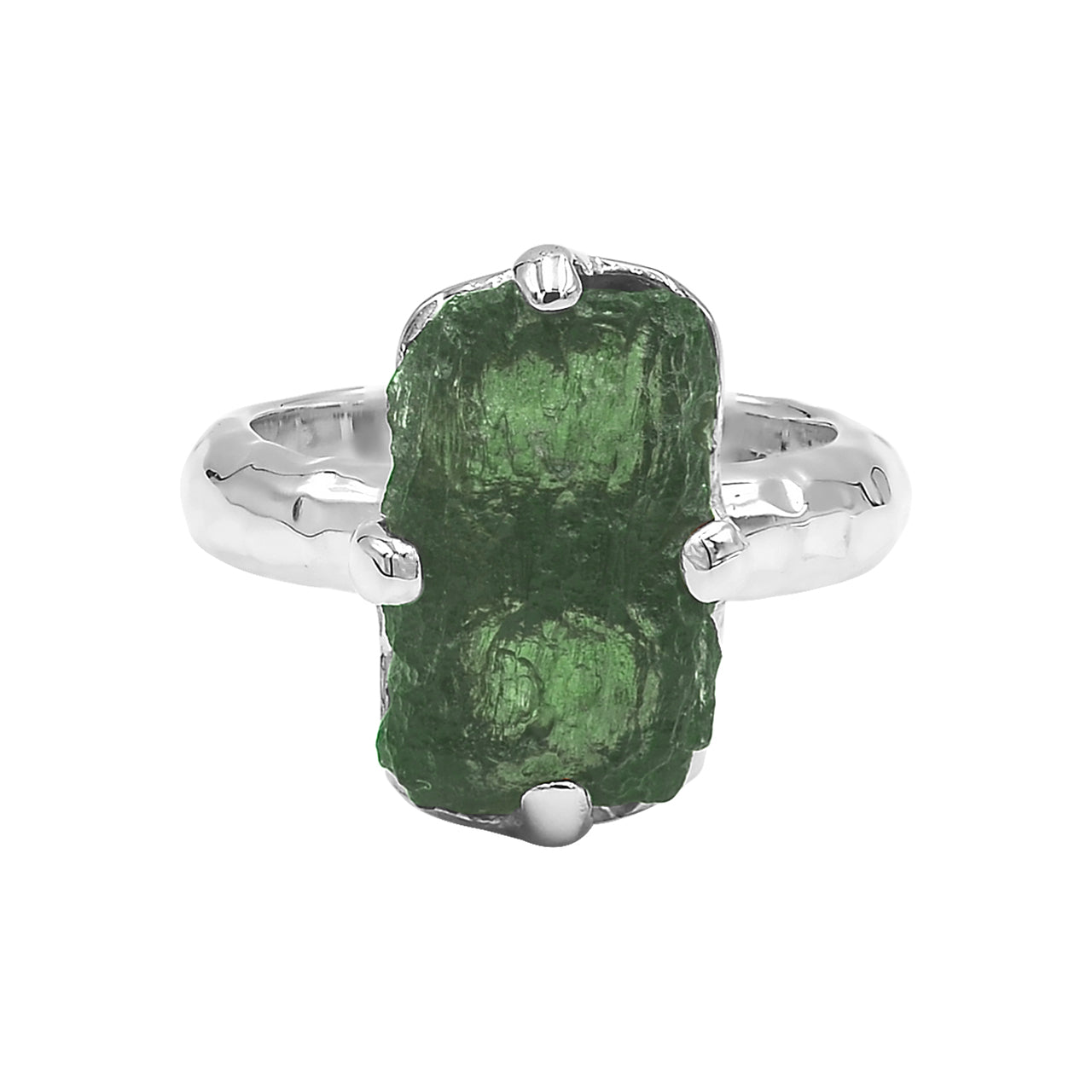 Moldavite Cast Prong Set Ring