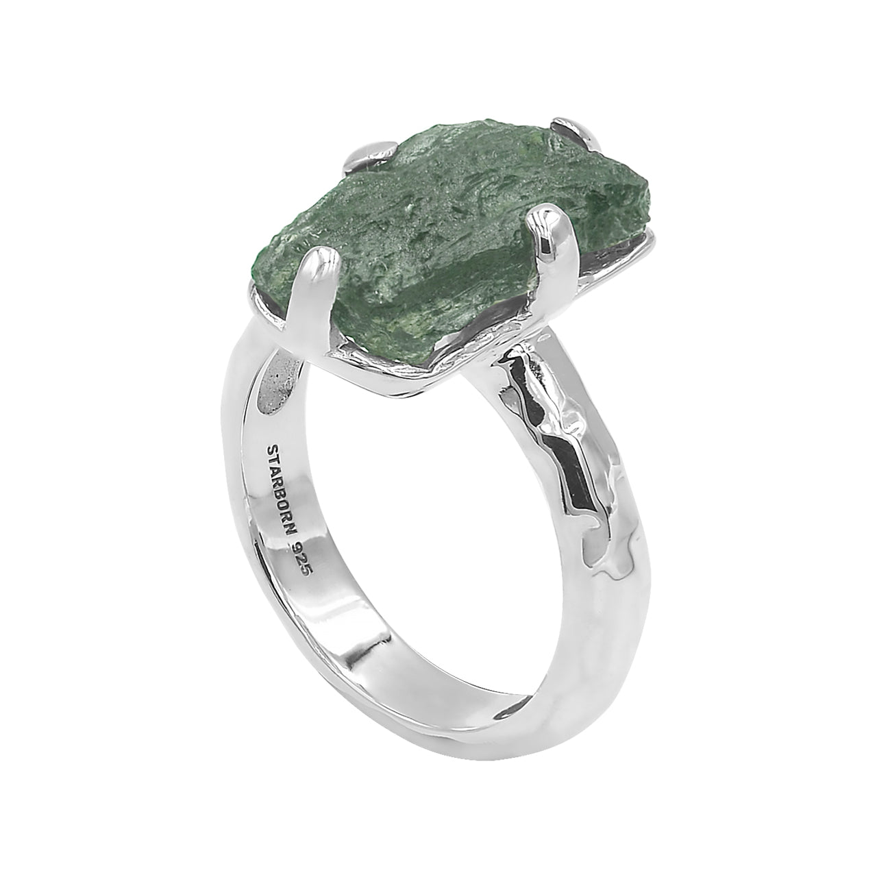 Moldavite Cast Prong Set Ring