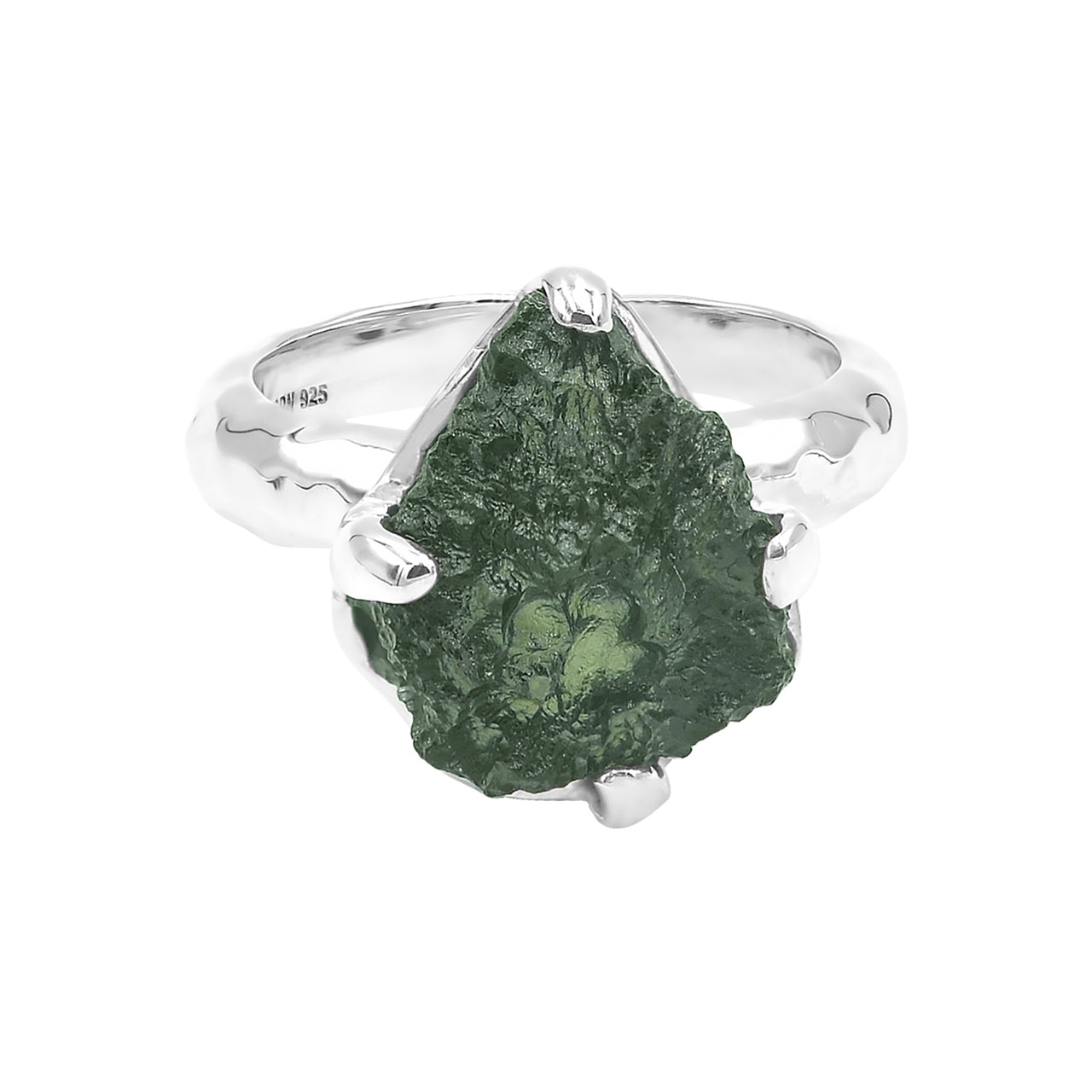 Moldavite Cast Prong Set Ring