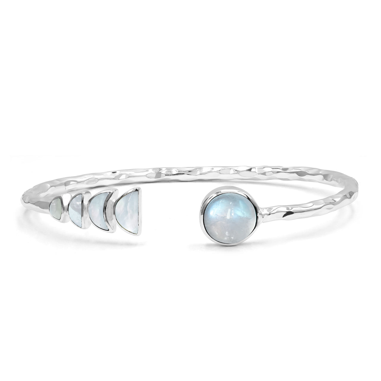 Mother of Pearl & Rainbow Moonstone Open Bangle Bracelet