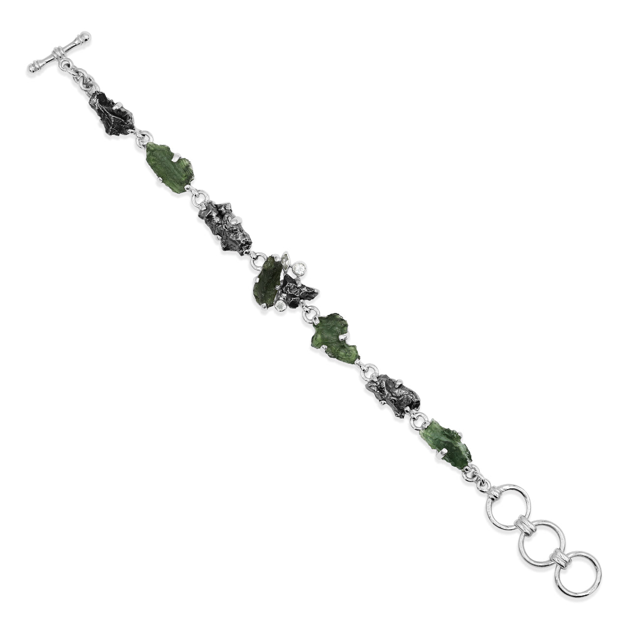 Moldavite, Meteorite & White Topaz Bracelet