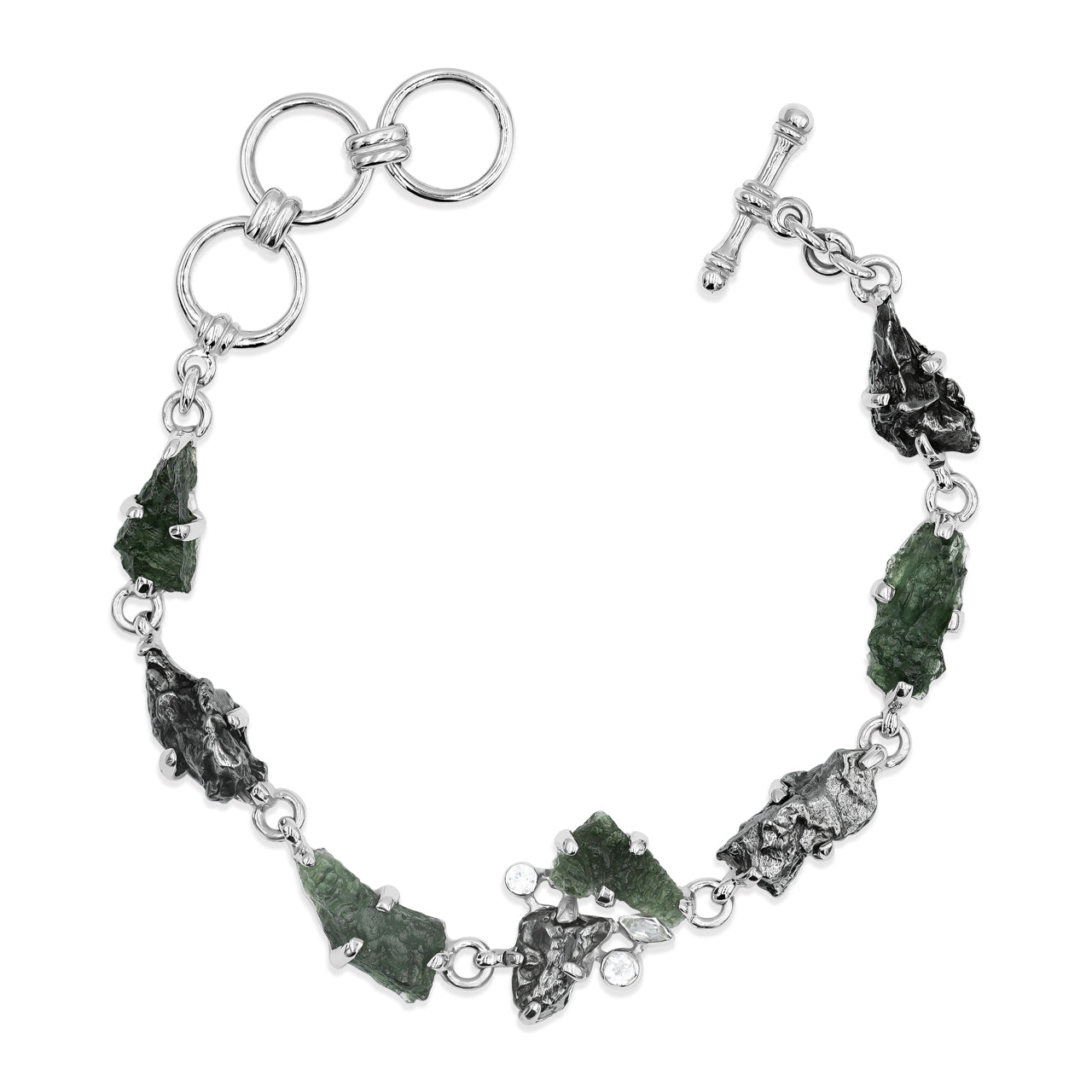 Moldavite, Meteorite & White Topaz Bracelet