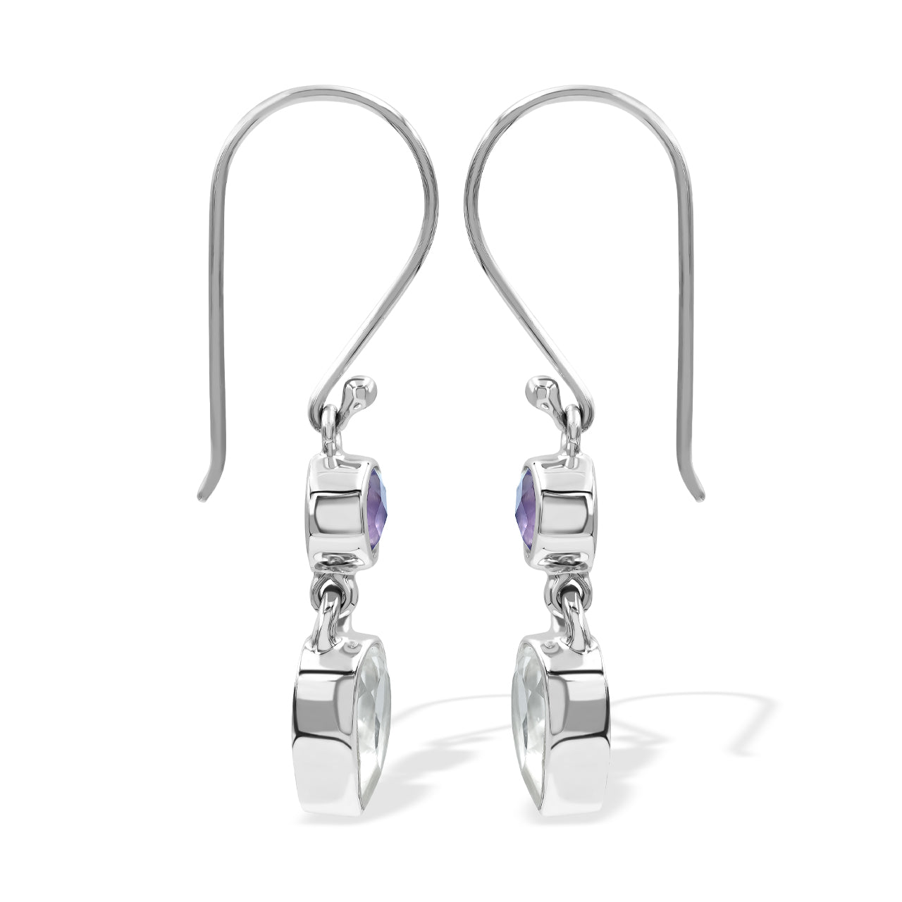 Faceted White Topaz and Amethyst Dangle Earrings