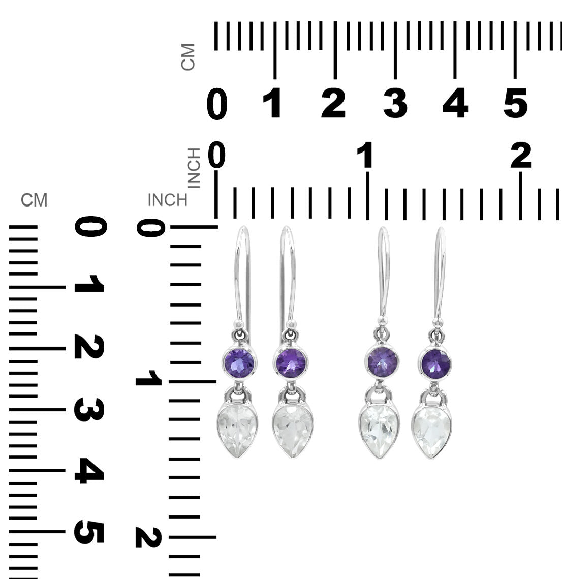 Faceted White Topaz and Amethyst Dangle Earrings