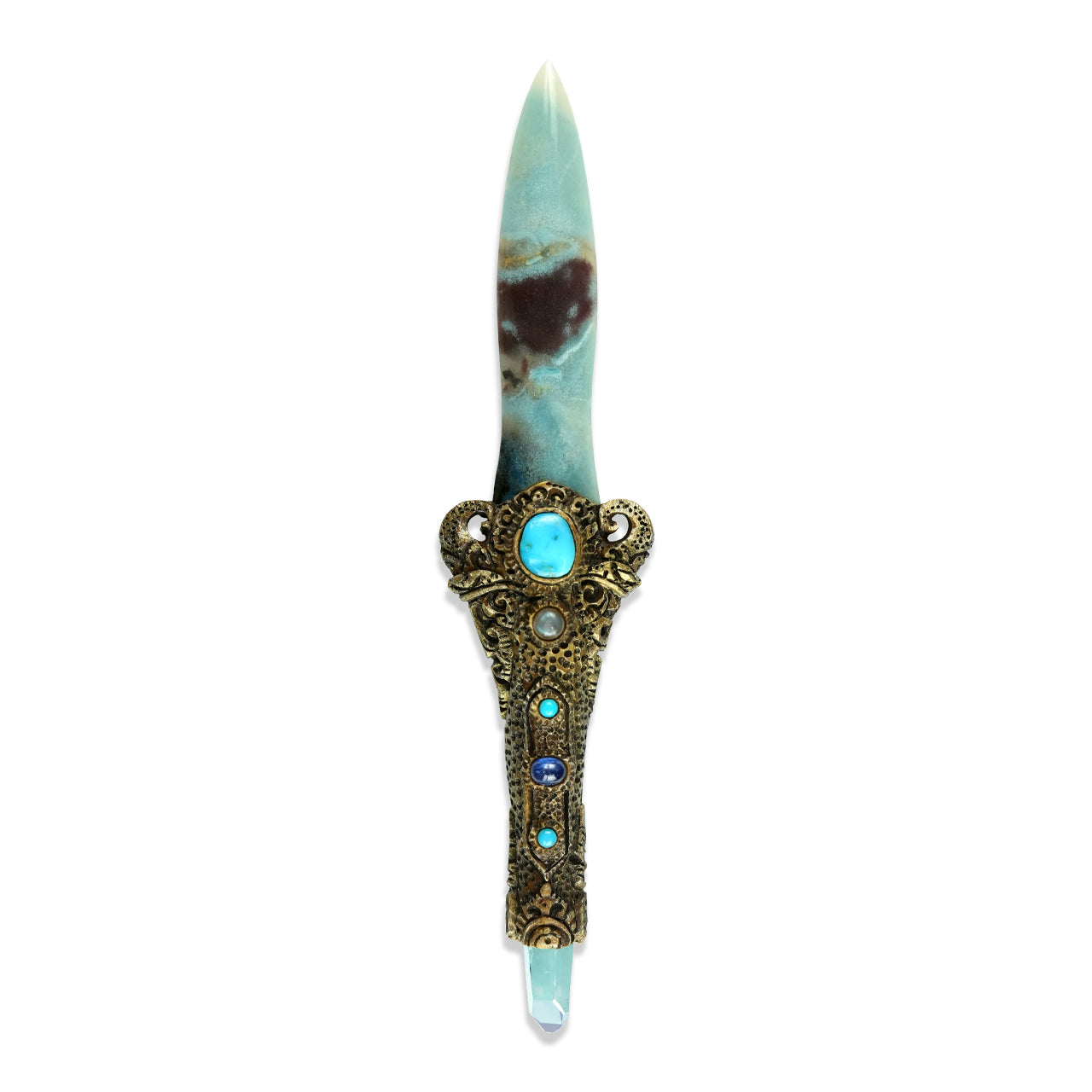Troilite Dagger with Aqua Aura Quartz Crystal