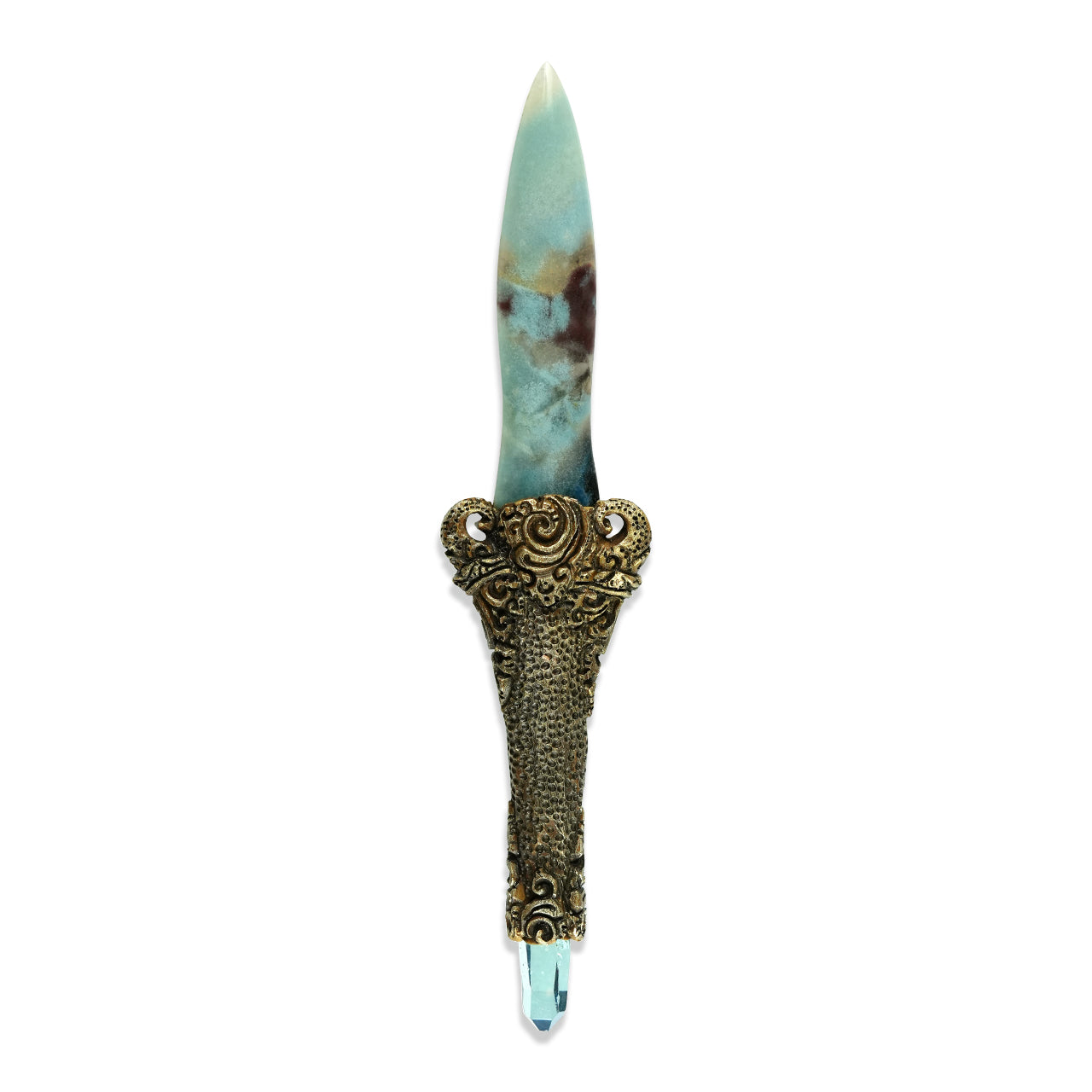 Troilite Dagger with Aqua Aura Quartz Crystal