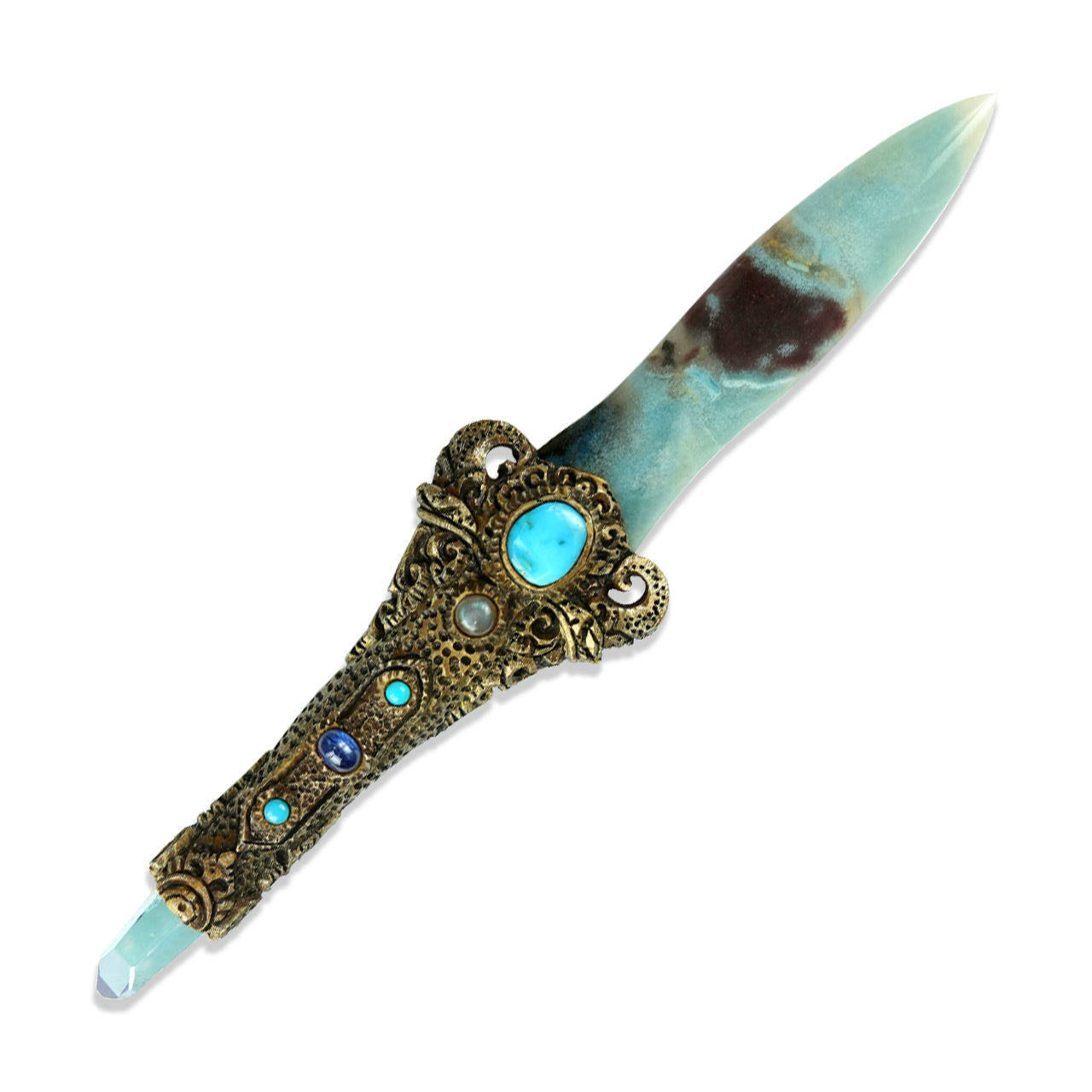 Troilite Dagger with Aqua Aura Quartz Crystal
