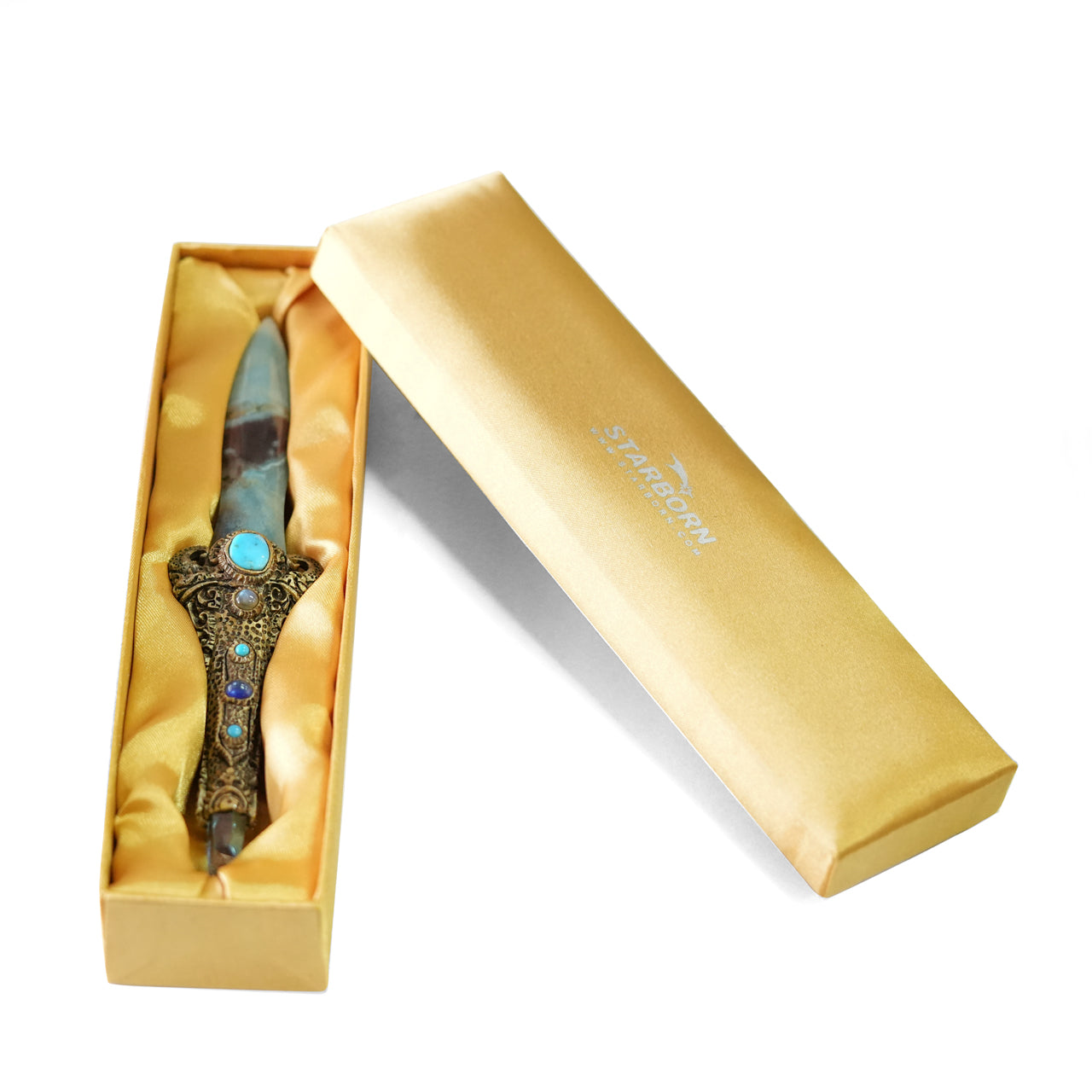 Troilite Dagger with Aqua Aura Quartz Crystal