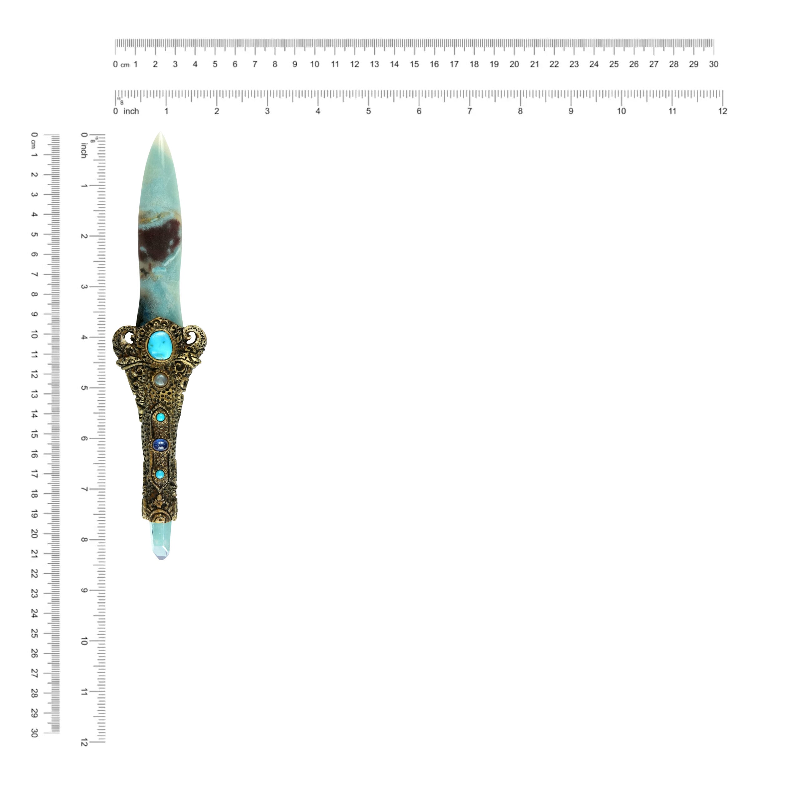Troilite Dagger with Aqua Aura Quartz Crystal
